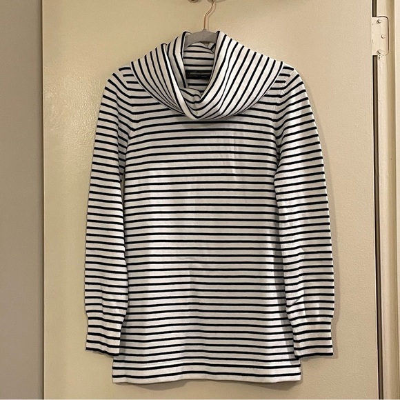 FRENCH CONNECTION Micro Stripe Turtleneck Sweater in Black and White - Picture 7 of 11